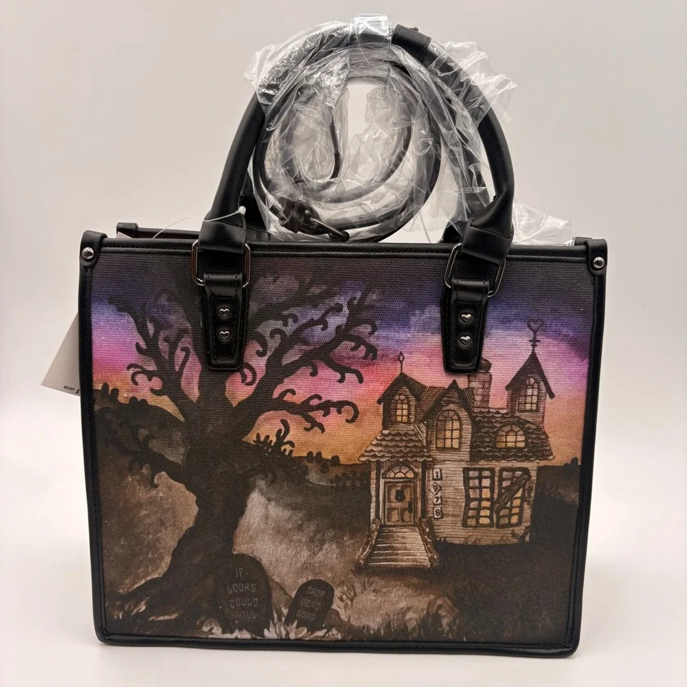 Betsey Johnson Haunted House Tote Bag Bat Charm Halloween Satchel Crossbody NEW